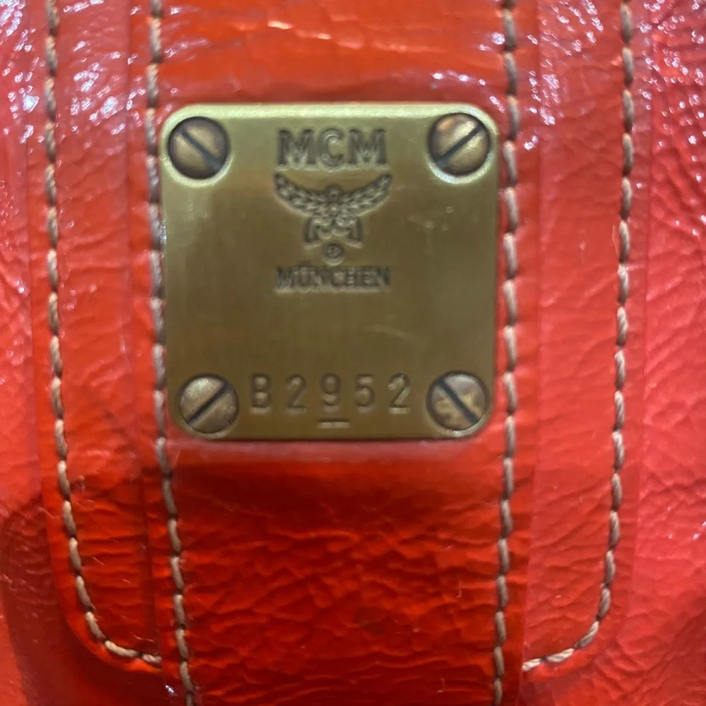 MCM Orange Leather Clutch with Chain Strap